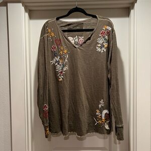 Stylish Olive Embroidered Long Sleeve Top
